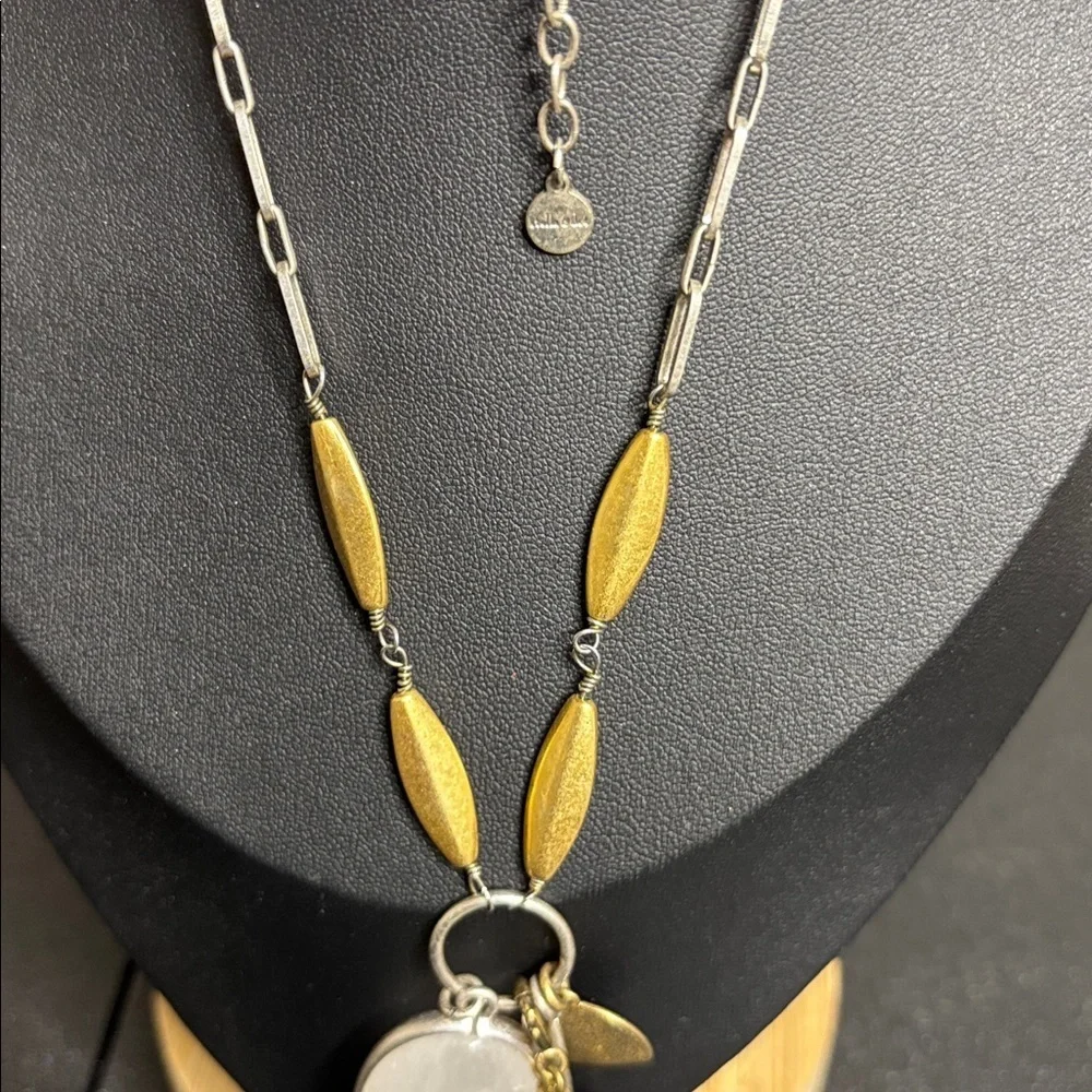 Stella & Dot Milky Stone Tassel Charm Long Necklace